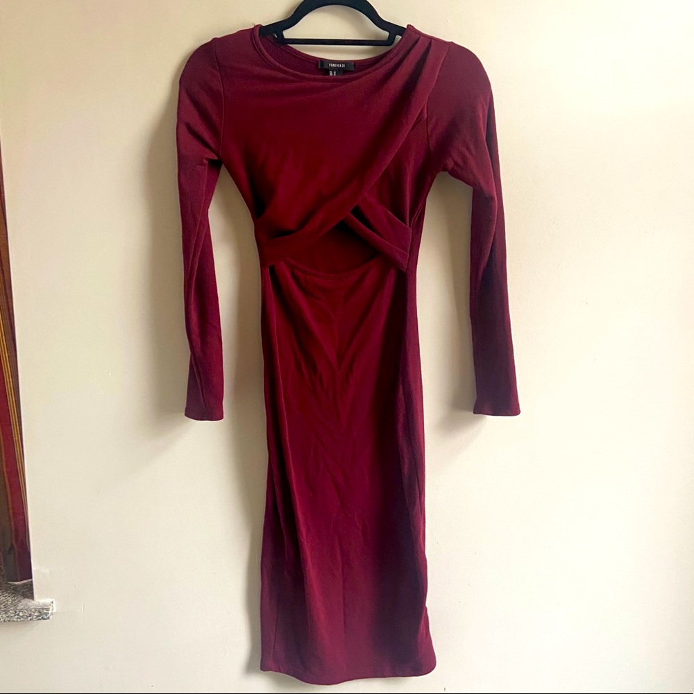 Forever 21 maroon cut out knit sweaterdress
